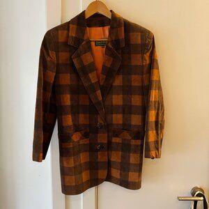 Vintage Danier Leather Suede Blazer Jacket Orange Checker Size XS Preowned